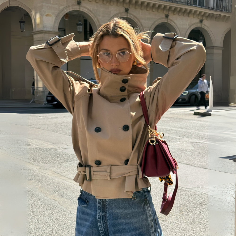 Cropped Trench Jacket With Belt