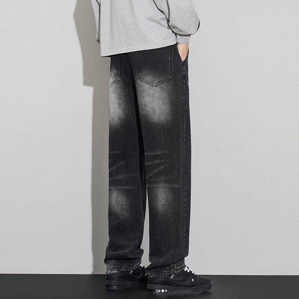 Washed Distressed Straight-Leg Jeans