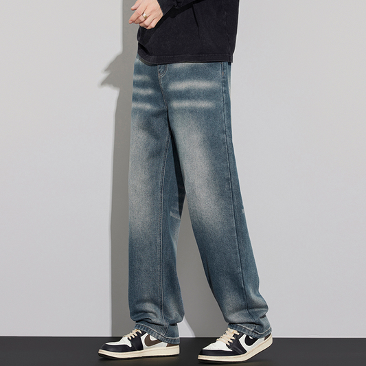 Washed Distressed Straight-Leg Jeans