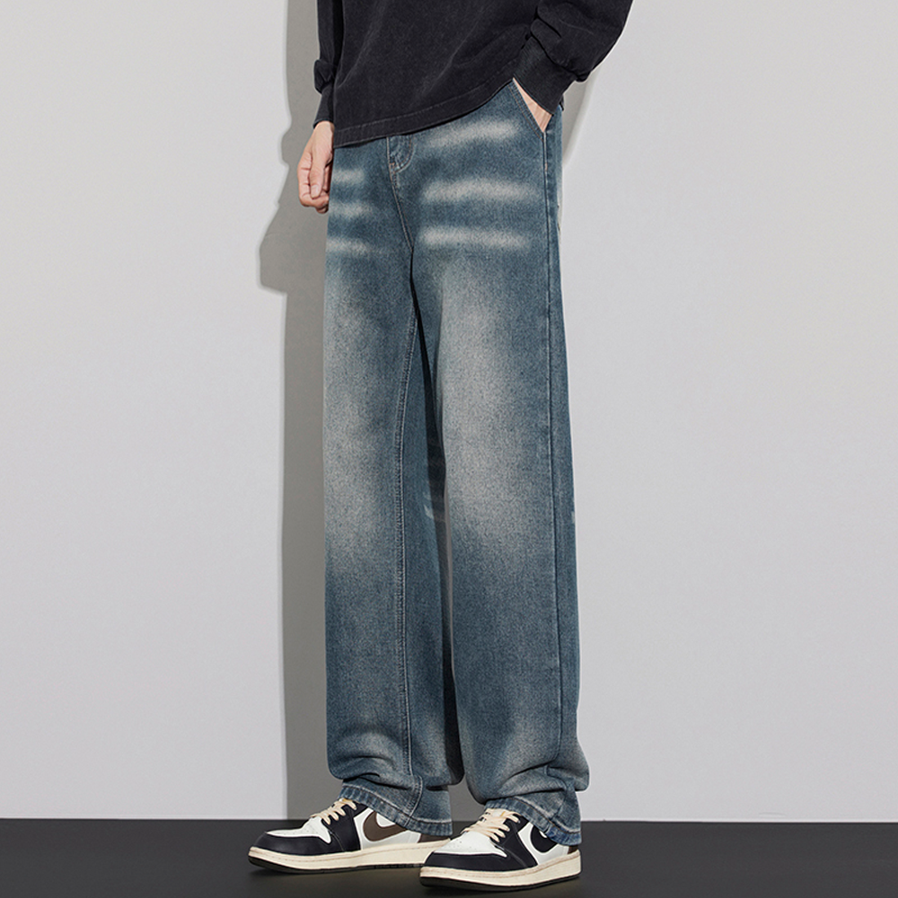 Washed Distressed Straight-Leg Jeans