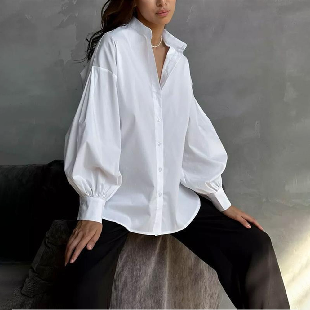 Lantern-Sleeve Solid Blouse