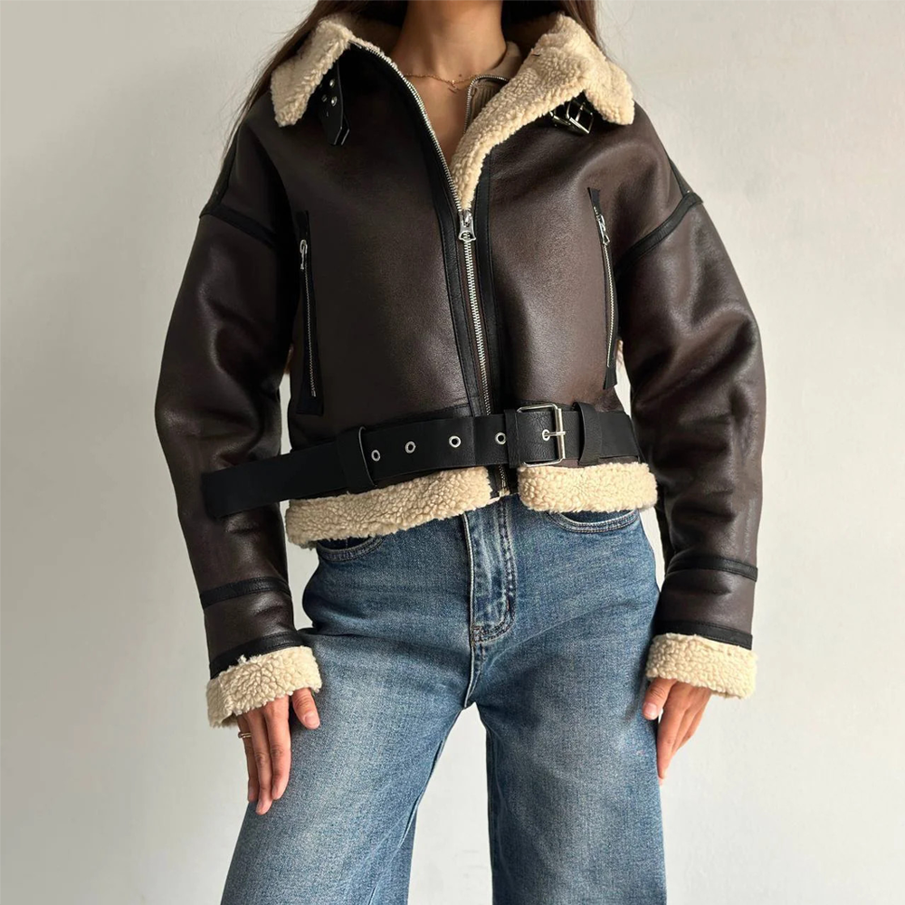 Lapel Belted Street-Style Jacket
