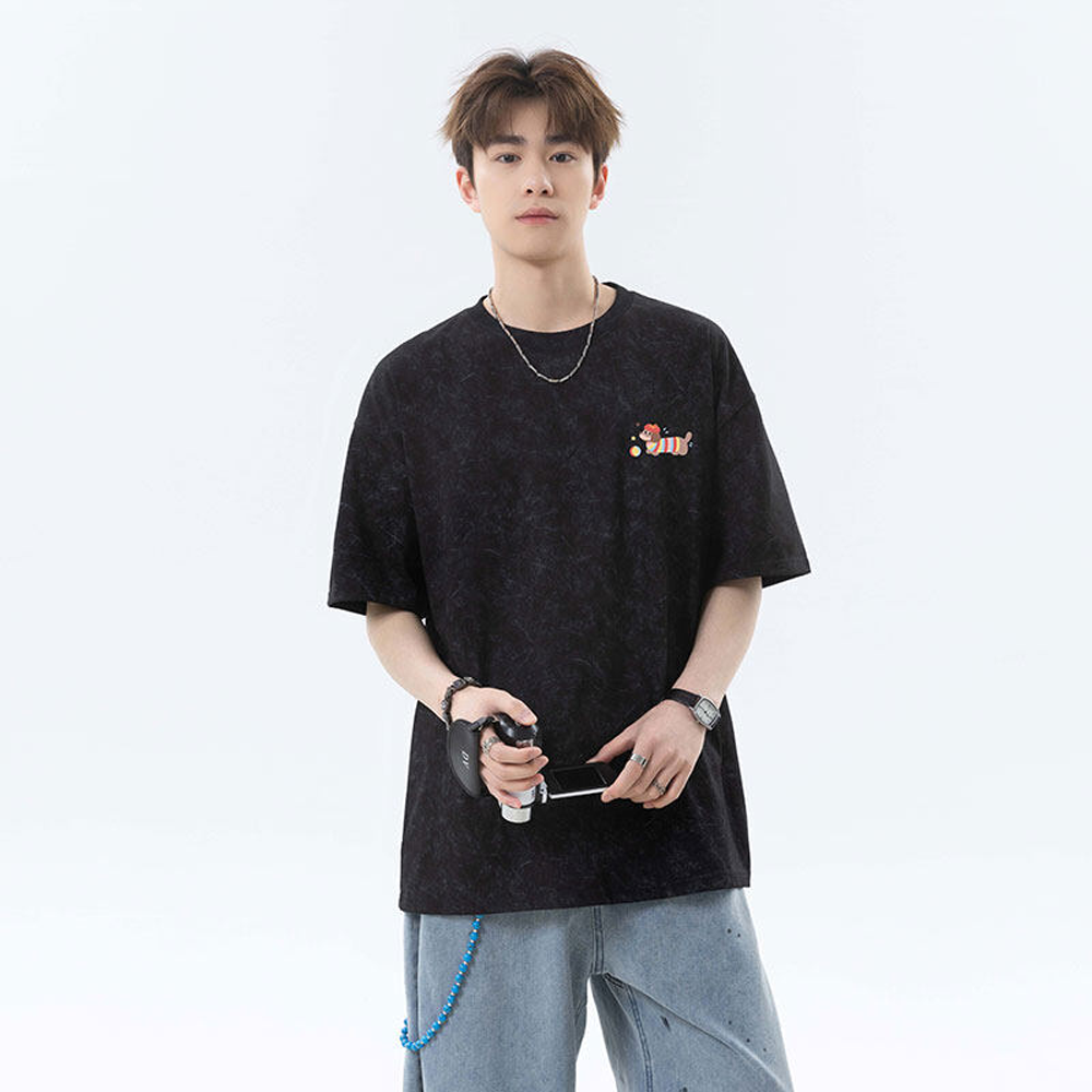Oversized Distress Dog-Print Cotton T-Shirt
