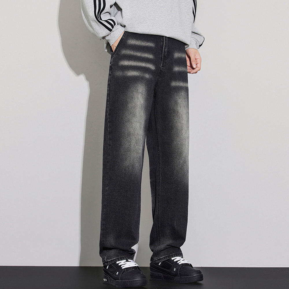 Washed Distressed Straight-Leg Jeans