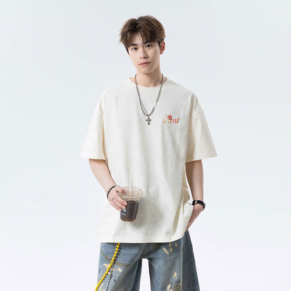 Oversized Distress Dog-Print Cotton T-Shirt