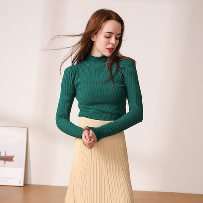 Cropped Knit Long-Sleeve Sweater