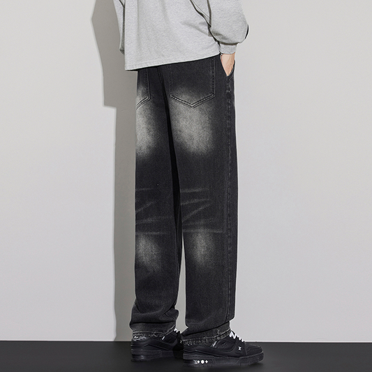 Washed Distressed Straight-Leg Jeans
