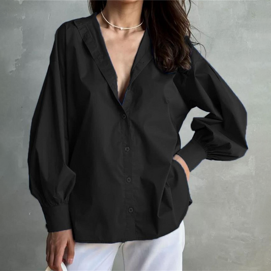Lantern-Sleeve Solid Blouse