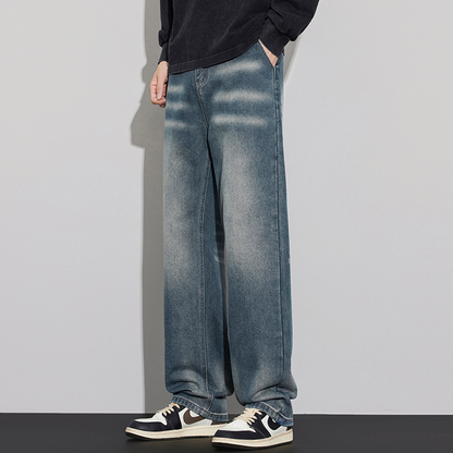 Washed Distressed Straight-Leg Jeans