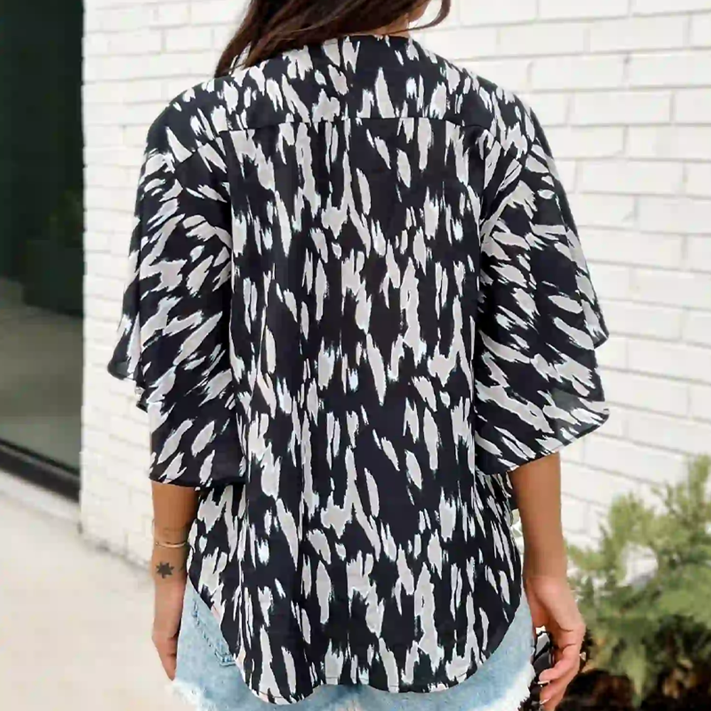 Plus-Size Spotted Button V-Neck Blouse