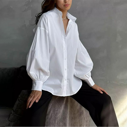 Lantern-Sleeve Solid Blouse