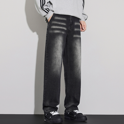 Washed Distressed Straight-Leg Jeans